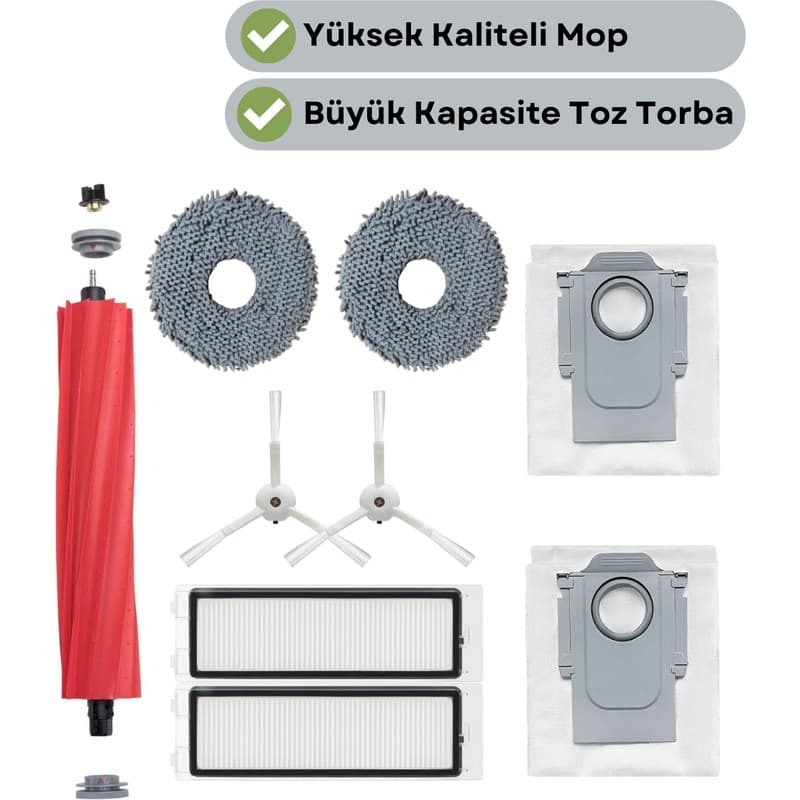robotyedek Roborock Qrevo Maxv / Qrevo Pro / Qrevo S Uyumlu Ana Fırça, Hepa Filtre,beyaz Yan Fırça, Mop,toz Torbası 9 Parça - En Uygun Fiyatlarla Piinti'de
