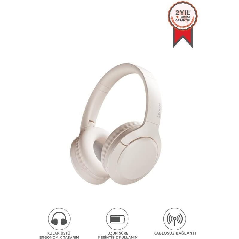 Lenovo TH53 Bej Kulak Üstü Kablosuz Kulaklık Suya Dayanıklı Özelliklerle Ergonomik Tasarım - En Uygun Fiyatlarla Piinti'de
