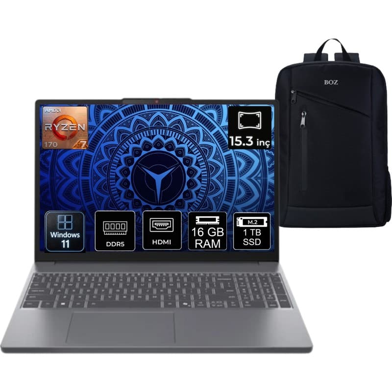 Lenovo Ideapad Slim 3 Amd Ryzen 7 170 16GB 1tb SSD Windows 11 Pro 15.3" Taşınabilir Bilgisayar 83K700PSTR +Boz Çantahediye - En Uygun Fiyatlarla Piinti'de